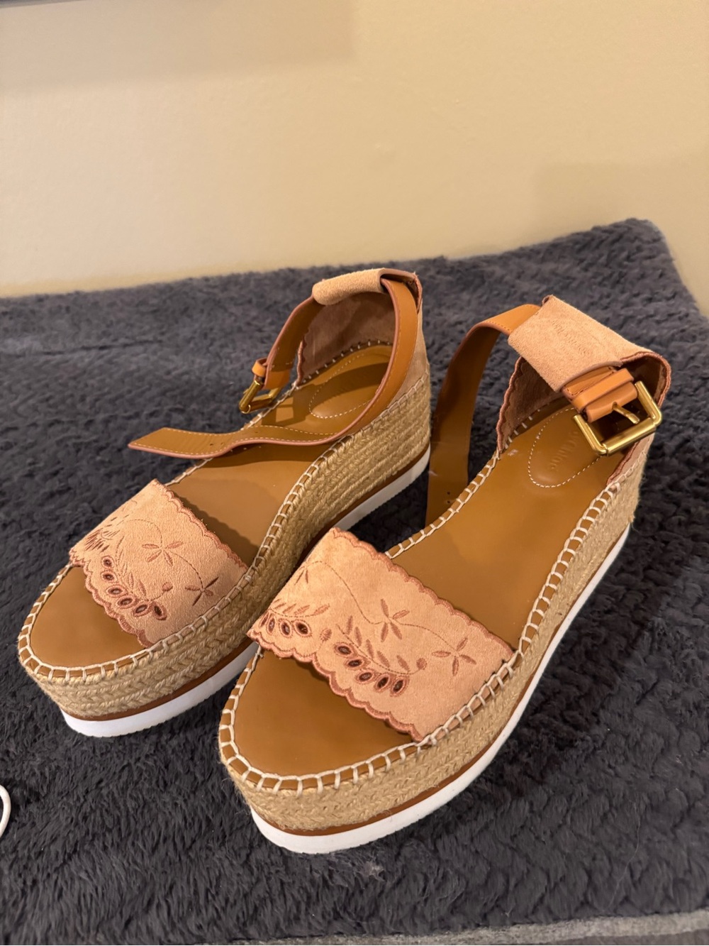 See by Chloé Blush Suede Espadrille Platform Sandals EU 41
